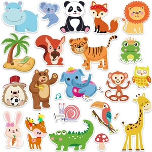Cartoon animal static stickers set featuring panda lion and giraffe for kids decoration