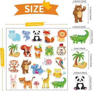 Size chart for reusable static panda stickers showing dimensions in cm and inches