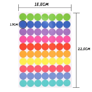 Colorful round dot stickers 10 colors pack with dimensions 15.5x22.5cm and 1.9cm labels