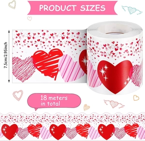 Detail of Valentine's heart bulletin board border roll showing 7.5cm width and 18m length