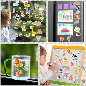 Reusable cartoon animal static stickers including panda, lion and giraffe for kids' home decor