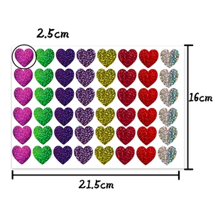 Glitter heart stickers sheet with 2.5cm size markings for gift wrapping and rewards