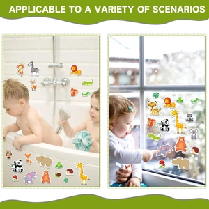 Reusable cartoon animal static stickers applied to glass windows and bathtub tiles