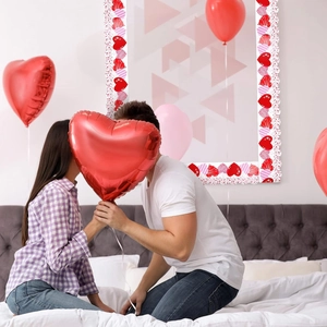 Scalloped heart border trim applied to white wall in romantic bedroom scene decoration