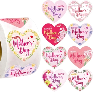 Mothers Day Birthday Stickers Roll Kraft Paper Heart Round Floral Gift Label Seal Decals For Envelope Mom Party Decor
