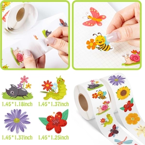 Rouleau de 500 autocollants décoratifs de 3,8 cm en forme de papillon et fleur