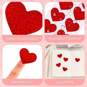 Waterproof glitter heart stickers with self-adhesive backing for gift decoration
