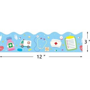 Nurse Appreciation border stickers with medical icons for clinic decor 12x3 inch size