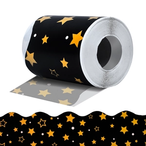 Graduation Bulletin Board Border Stickers Black Gold Scalloped Decorative Classroom Paper Borders For Party School Decor