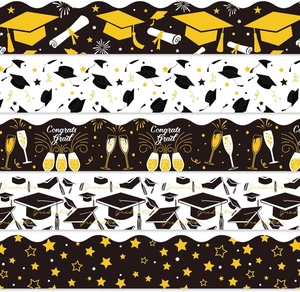 Detail of five Graduation themed border stickers with gold stars and graduation caps