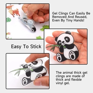 Reusable thick vinyl gel window clings with cute panda and deer cartoon animal designs