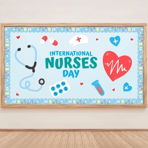 International Nurses Day bulletin board set with blue medical themed border stickers