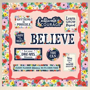 Floral motivational classroom bulletin board decoration set with inspirational quotes