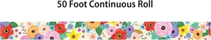 Detailed continuous roll of colorful floral bulletin board border stickers, 50 feet long