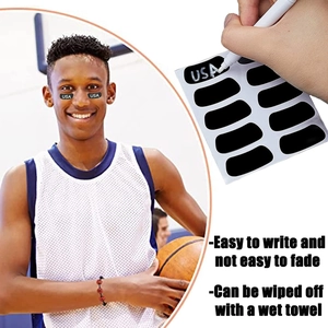 Waterproof rewritable black eye stickers for sports with white marker for custom writing
