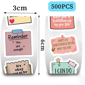 Roll of 500 motivational stickers with macaron colors and inspirational English quotes