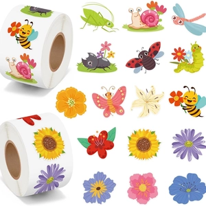 Rouleau Autocollant Printemps Dessin Animé Papillon Fleur Insecte Papier Couché Auto-Adhésif Étiquettes Pour Boîte Cadeau Bricolage