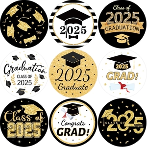 Graduation Stickers Roll Congrats Grad Adhesive Sealing Label Round Decor Stickers With Graduation Cap Diploma Pattern For Party Gift Envelope Decor