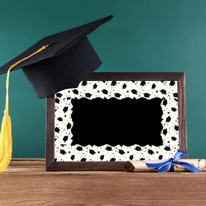 Graduation theme bulletin border sticker with graduation caps and gold stars in a frame
