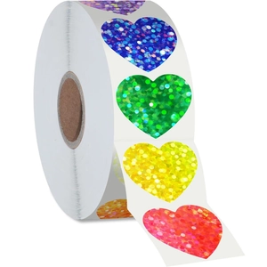500pcs 2.5cm colorful laser heart shape stickers roll for gift decoration and DIY craft