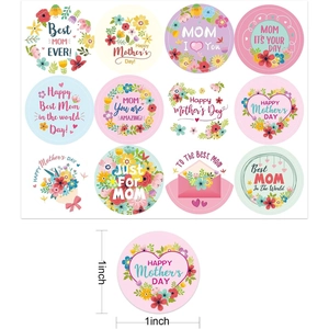 1-inch Mother's Day floral gift labels with 12 colorful round sticker designs