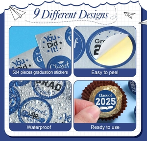 Waterproof graduation stickers with 9 designs for seal labels and gift wrapping