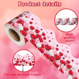 Detail of scalloped bulletin board border roll with colorful 3D heart patterns