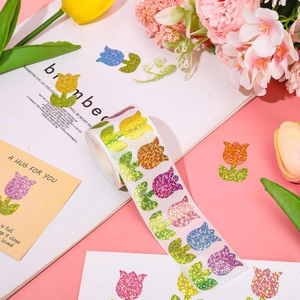 Macro view of assorted glitter tulip stickers in vibrant colors for DIY crafts and sealing