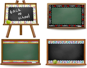Detail of 4-piece Back to School decorative border stickers with pencils and mini blackboards