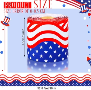 Close-up of patriotic stars and stripes bulletin board border roll, 3 inch by 32.8 feet