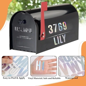 Waterproof rainbow vinyl letter stickers applied to a metal mailbox for decoration