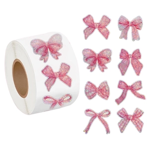 Étiquettes Autocollantes Nœud Papillon Laser Holographique Rose Doux Pour Scrapbooking Emballage Décoration Scellage Cadeau DIY Papeterie