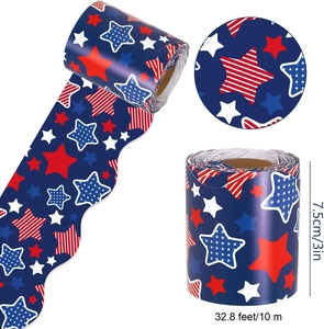 Detailed view of patriotic star border sticker showing 3-inch width and scalloped edges