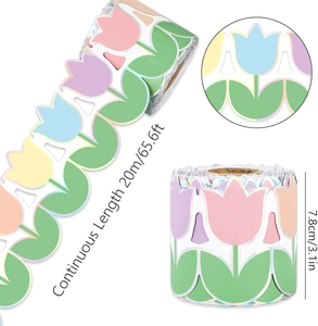 Detailed view of tulip scalloped bulletin board border sticker with 20m length specs