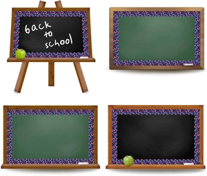 Detail of red white and blue star border stickers used on various classroom chalkboards