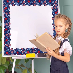 Patriotic star-patterned bulletin board borders used in a classroom setting