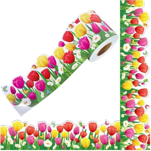 Detail of roll-packed tulip bulletin board border stickers with scalloped edges