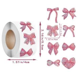 Détail d'autocollants nœud pailleté rose de 4x3,5 cm pour décoration de papeterie