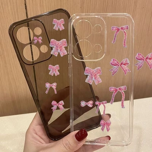 Détails de motifs de nœuds laser roses sur des coques de téléphone transparentes et noires