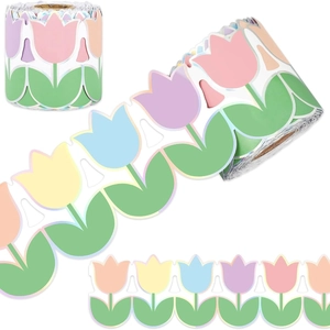 Macaron tulip pattern scalloped bulletin board border sticker roll for classroom decor