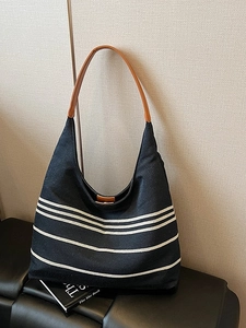 Women Large Capacity Retro PU Leather Tote Bag Striped Minimalist Shoulder Bag Waterproof Hobo Handbag For Daily Commute