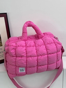 Borsa Tote Trapuntata di Grande Capacità per Donna Stile Coreano Tinta Unita Nylon Borsa a Tracolla Nuvola