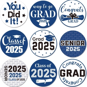 Graduation Season Round Self Adhesive Stickers Congrats Grad Class Of 2025 Cap Pattern Envelope Seals Party Favors Decorative Labels