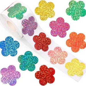 Colorful glitter flower stickers roll with sparkling finish for DIY stationery decor