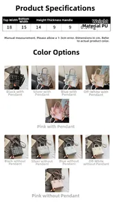 Detailed size specifications for the mini plaid bucket bag with PU leather texture