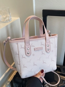 Fashion Women PU Leather Bucket Bag Elegant Deer Print Contrast Color Tote With Adjustable Shoulder Strap Casual Crossbody Bag