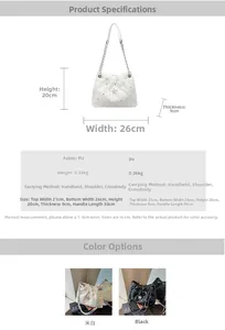 Tableau des tailles détaillé pour sac à bandoulière chic en PU avec chaîne dorée