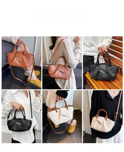 Detailed views of vintage pleated bucket bag showing various ways to wear in classic colors