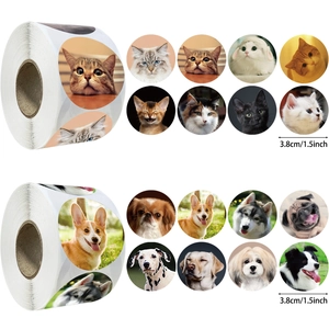 Realistic Cat And Dog Animal Stickers Roll Animal Photo Labels For Scrapbooking DIY Decor Thank You Gift Labels