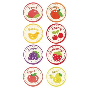 Rotolo da 500 adesivi di frutta colorati con 8 simpatici motivi a cartoni animati